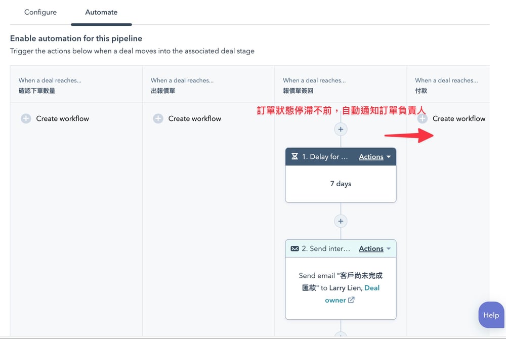 CRM 系統中直接執行 sales pipeline automation